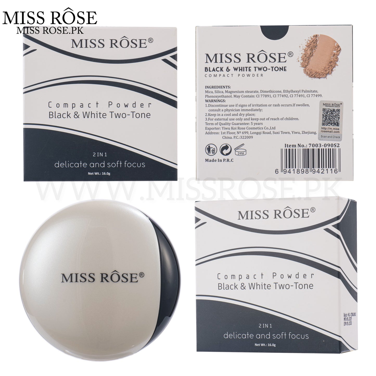 Miss Rose 2 in 1 Compact black & White Two Tone